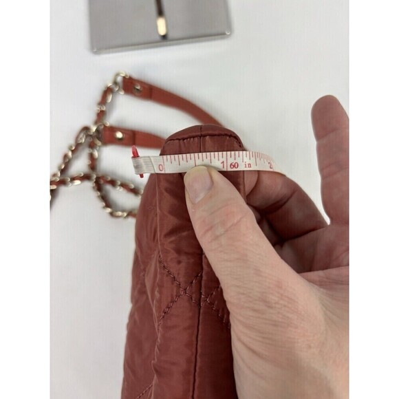 DKNY Quilted Nylon Slim Shoulder Bag Crossbody Burnt Orange Rust Chain Strap - Picture 5 of 8